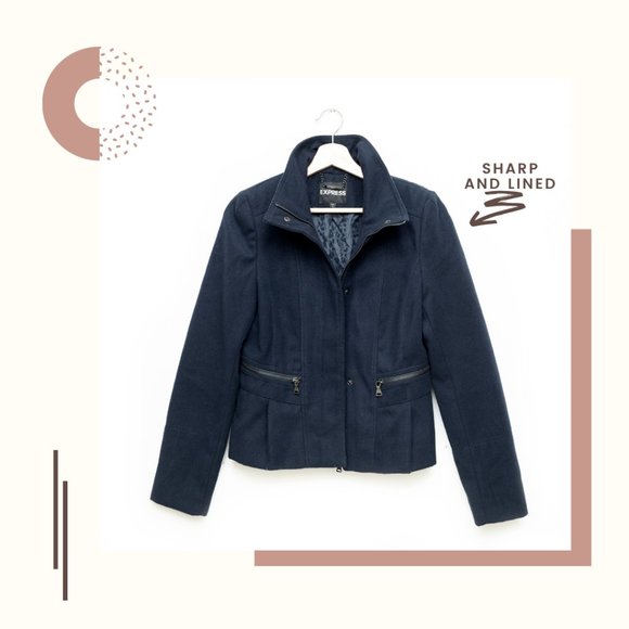 Express Navy Mock Neck Zipper Jacket - Picture 1 of 7